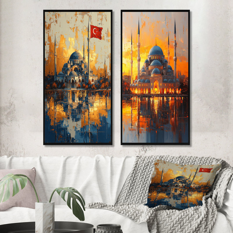 Ensemble de 2 pièces de la mosquée jaune I Sultanahmet de Istanbul I, H 28 po x l 24 po, Cadre flottant noir