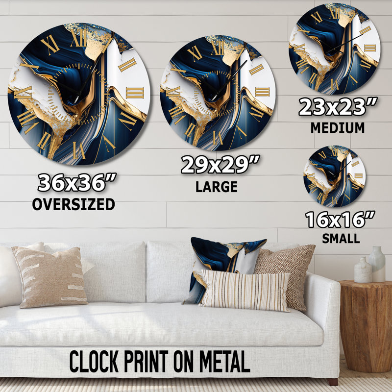 Horloge murale abstraite «Geode Waves Gold I», Grand