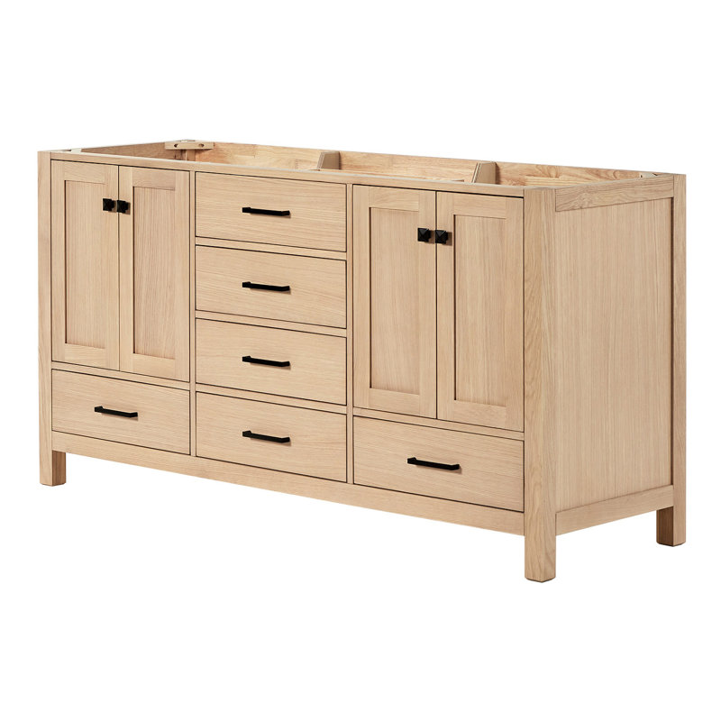 Meuble-lavabo double en bois massif de 66 à 67 po Panchuri, Chêne