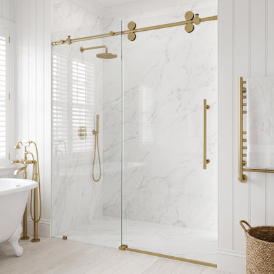Elan 56-60" W x 74" H Sliding Frameless Shower Door with 3/8" Clear Glass