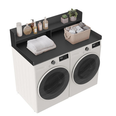 2-Tier Washer Dryer Countertop with Open Shelf, Black
