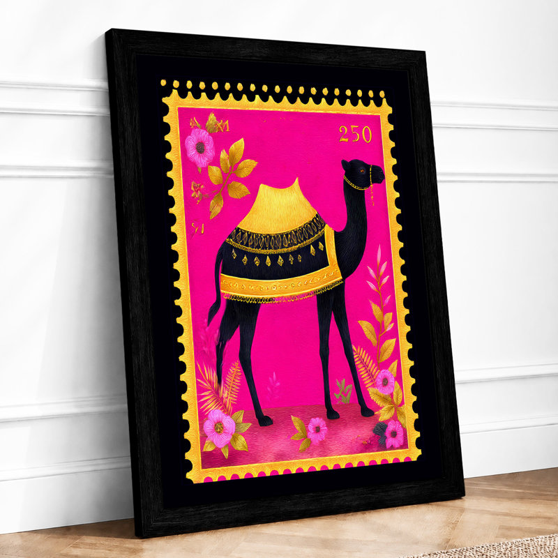 Camel In Gold Retro - Print, A2 - 59.4 x 42.0 cm, Black