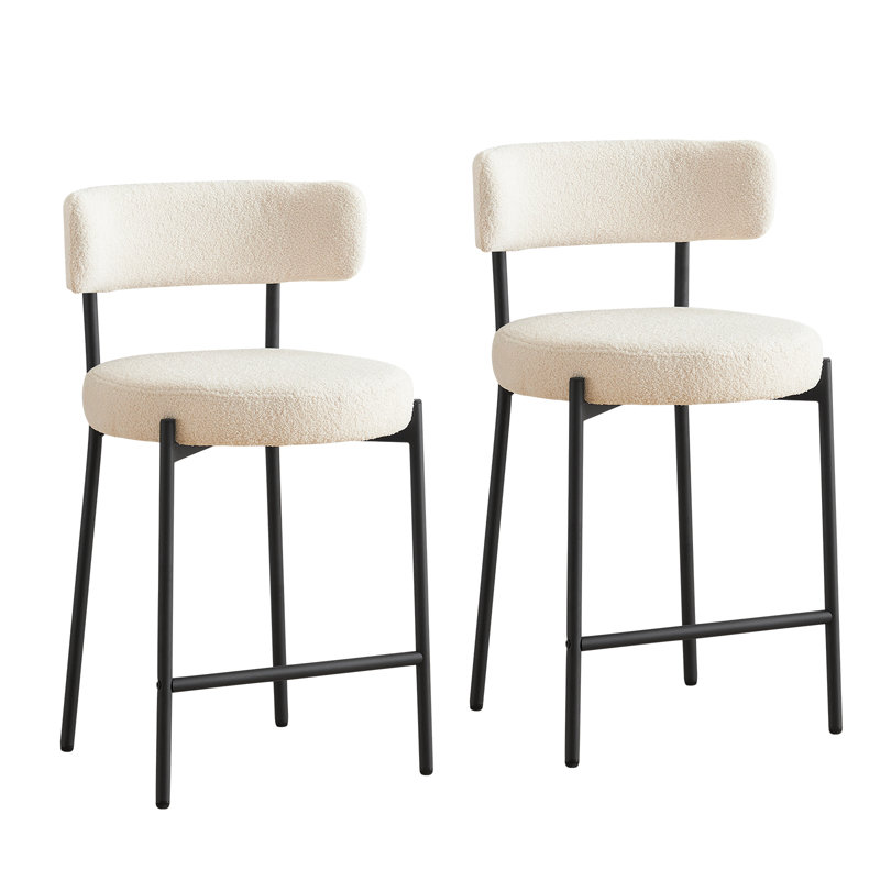 Tabouret 34,25 "H 34,25" avec dossier courbé, Fausse fourrure blanche