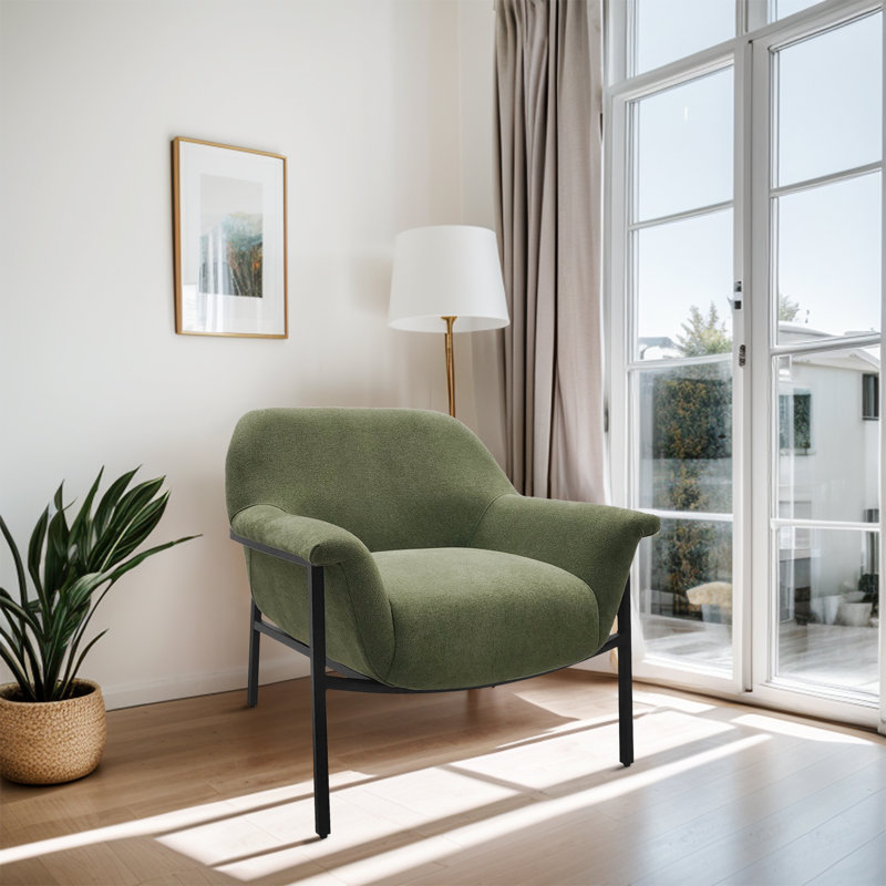 Starnisha Upholstered Accent Chair with Curved Back and Black Metal Legs, Green Polyester