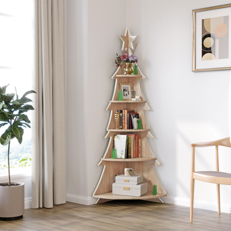 Bibliothèque de coin, tablette autoportante, rangement, bibliothèque de sapin de Noël pour salon, décoration des fêtes, Clair