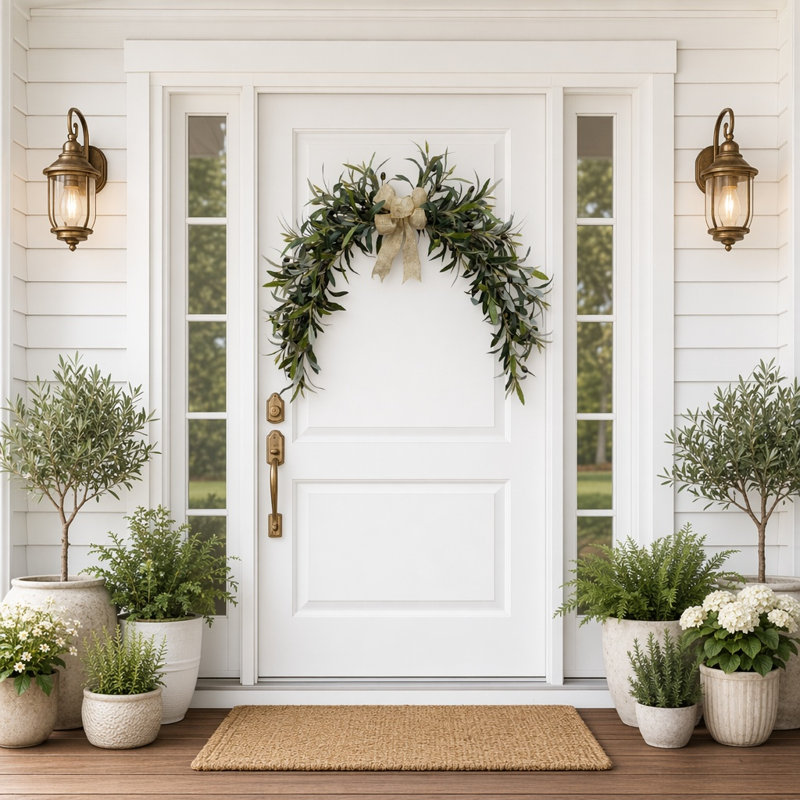 23,6 po branche d'orge artificielle avec nœud en toile de jute, fausse verdure Farmhouse pour porte d'entrée, mur et manteau de cheminée, décor intérieur extérieur, décoration de mariage rustique