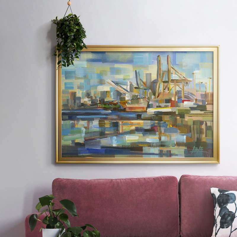 Port of Seattle, reproduction d'art sur toile, Or, H 26 po x l 38 po x P 1,5 po