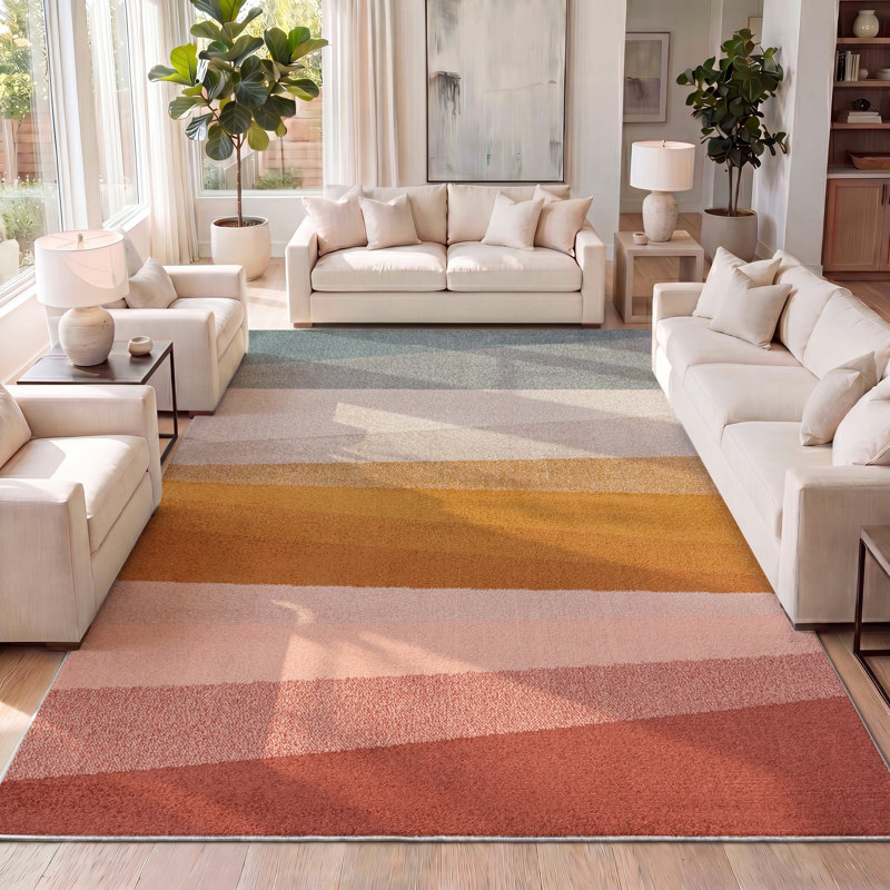 Tapis rouge / jaune / gris à rayures géométriques Howden, Rectangle 4pi x 6 pi