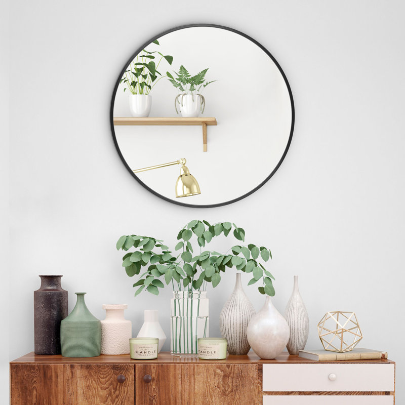 Miroir mural moderne à cadre rond, 24 po x 24 po, Noir