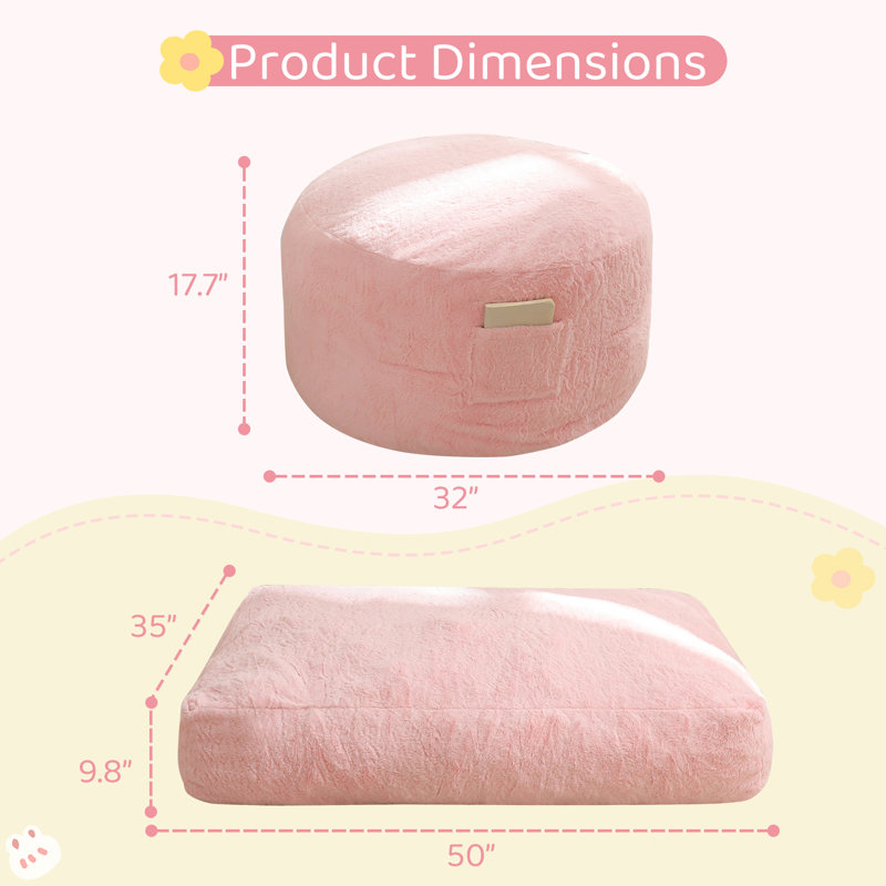 Fauteuil à billes convertible pour enfants, Fausse fourrure rose