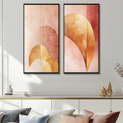 «Rose and Gold Flow Arcs - Modern Abstract», art mural sur toile 2 pièces