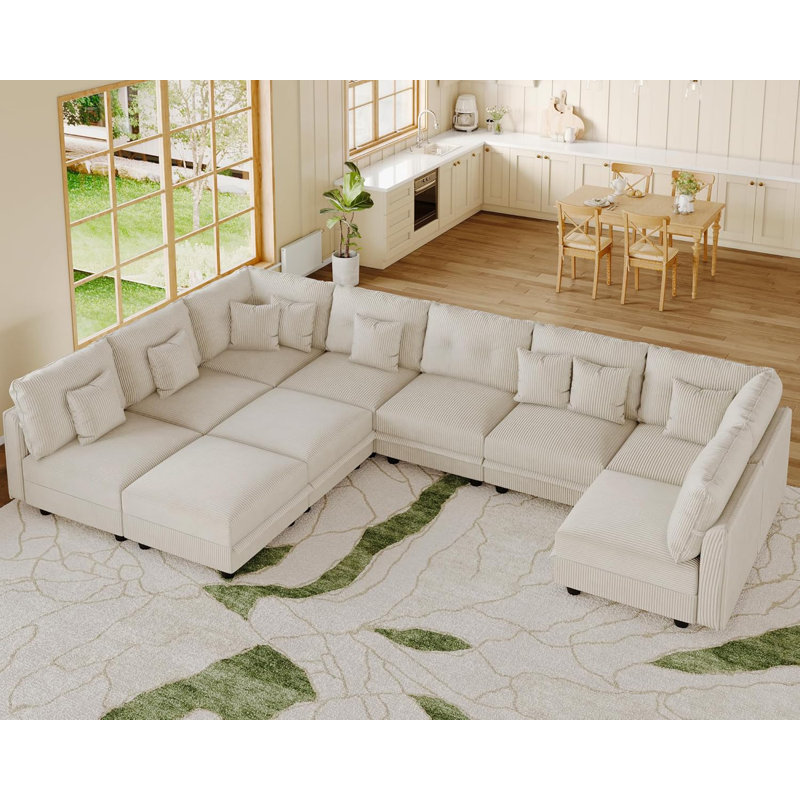Canapé modulaire convertible en velours côtelé Degennaro, Velours côtelé beige
