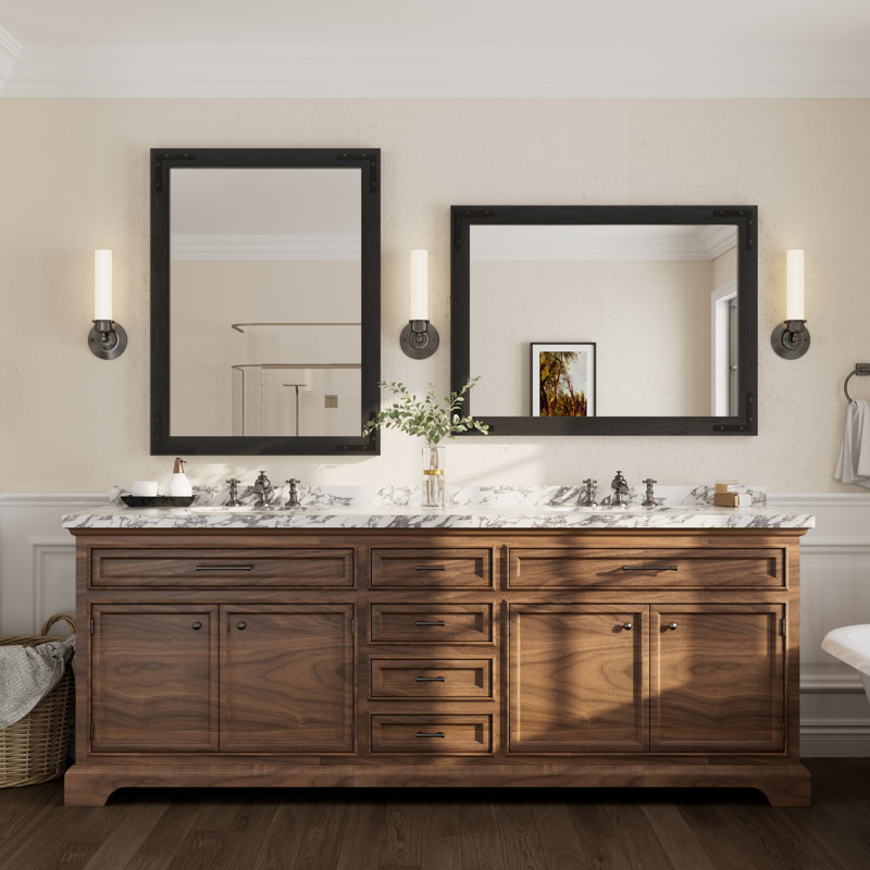 Amara Rustic Farmhouse Solid Wood Framed Tempered Glass Wall Mirror with 5-Year Warranty, 40" x 30", Black