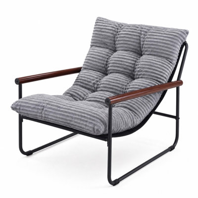 Chaise d'appoint moderne capitonnée, fauteuil de salon rembourré avec tissu cordé, mousse haute densité et structure en métal robuste, supporte 300 lb