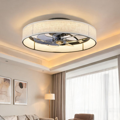 Ventilateur de plafond avec tissu noir mat + métal et PC, commande à distance et circulation d'air saisonnière, moteur à courant continu