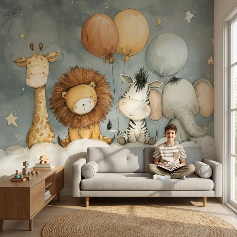 Papier peint animaux fantaisistes, L: 190 po x H: 108 po, Peler et coller