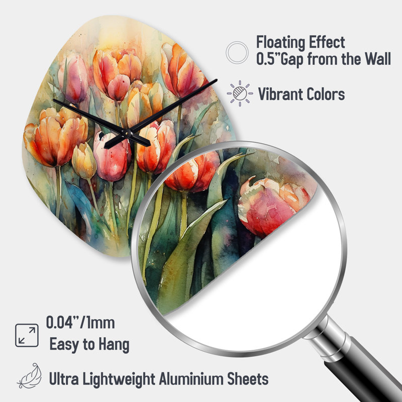 Orange Serenade Of Tulips - Horloge murale en forme de tulipe, Grand