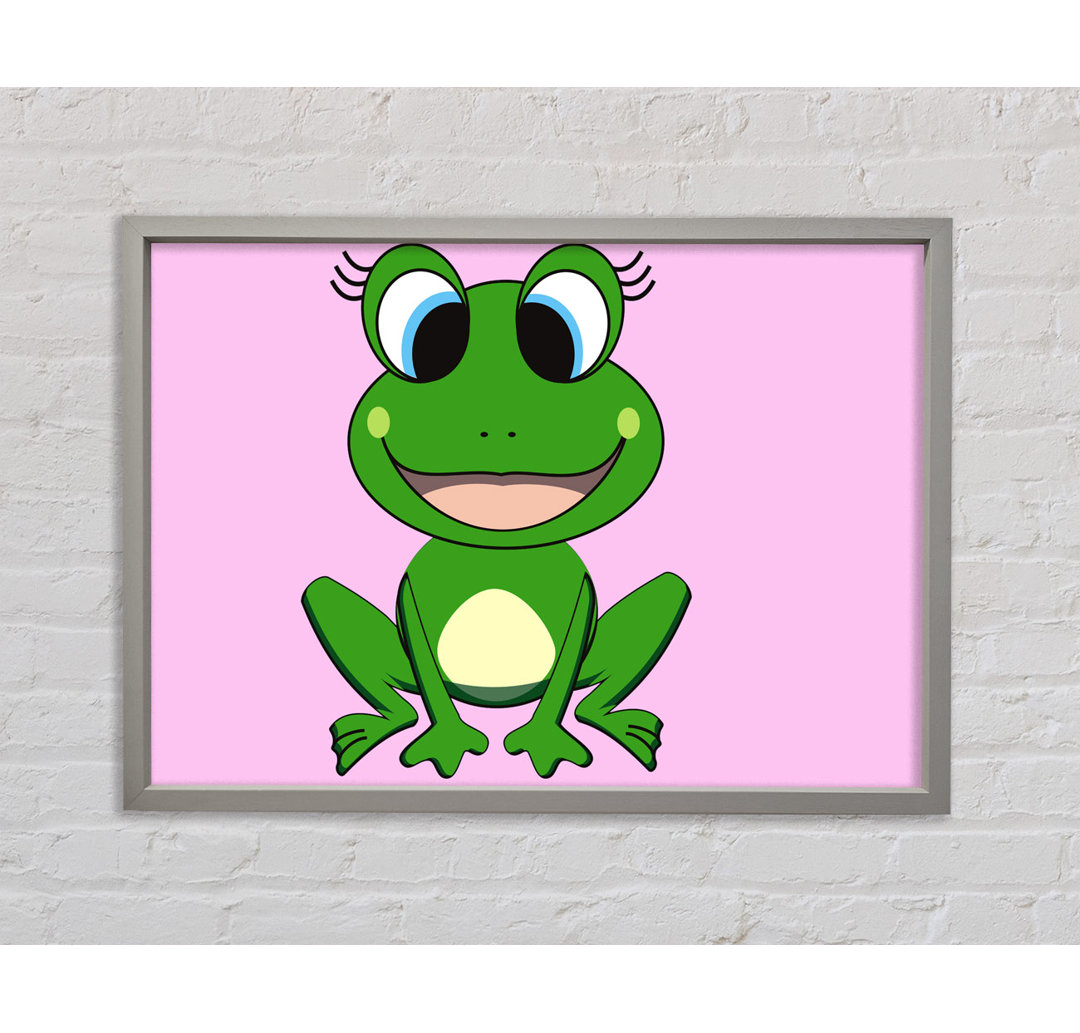 Gerahmtes Leinwandbild Happy Frog Ready to Leap Pink