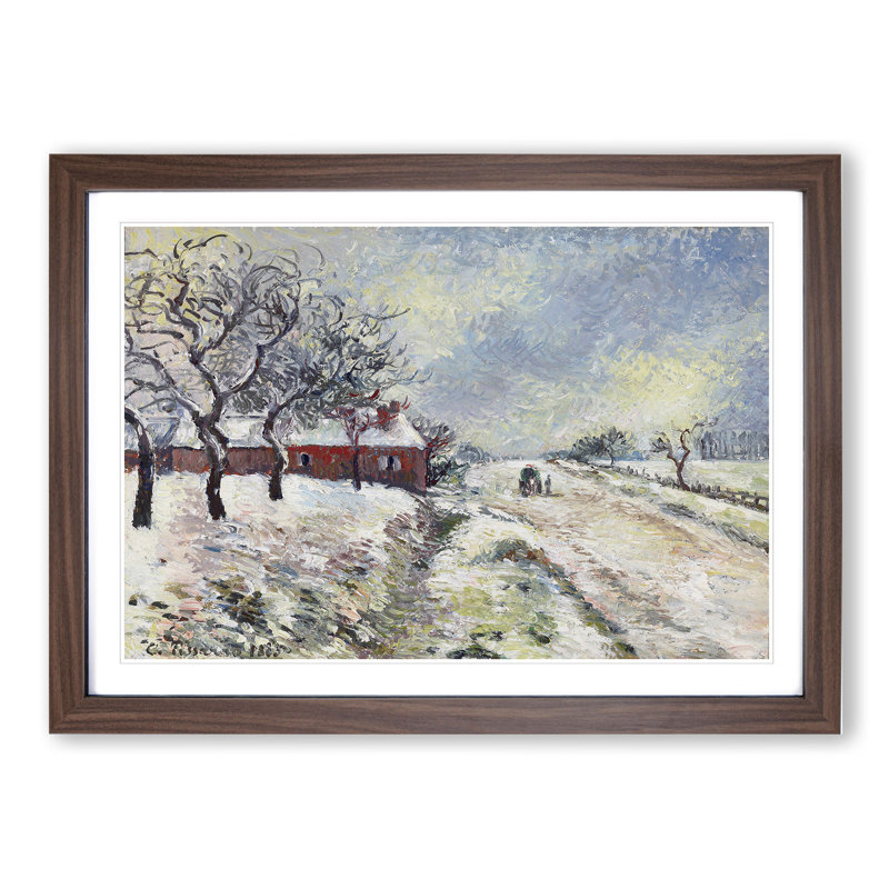 Snowy Road with House by Camille Pissarro - Picture Frame Painting, Walnut Framed, 36cm H x 48cm W x 2cm D