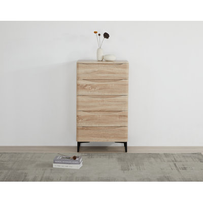 41“ High Modern 5-Drawer Chest in Oak Wood Grain Vinyl Surface