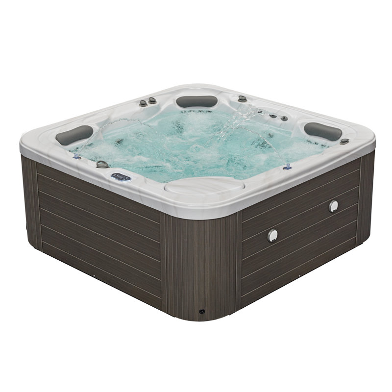 Luxury Gray Acrylic 6-Person Square Hot Tub with LED Lighting