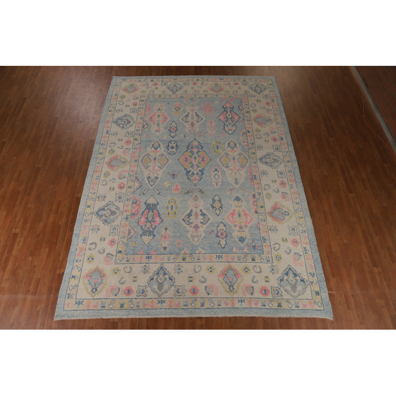 Tapis géométrique bleu Oushak 9 x 13