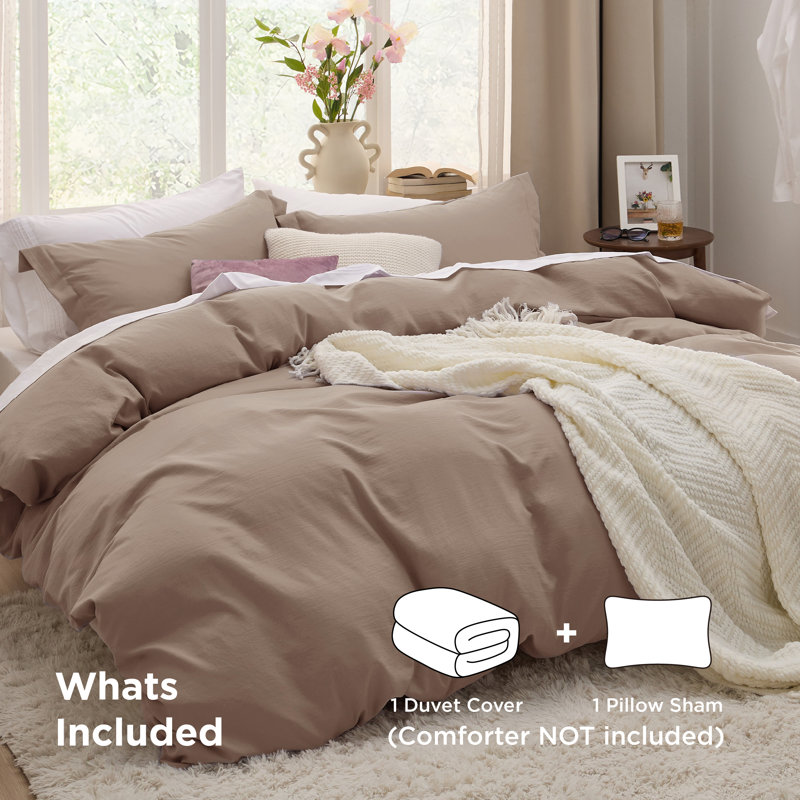 Bedsure Microfiber Duvet Cover Full Size - Prewashed Cotton-Like Extra Soft Bedding Set (Set of 3), Khaki