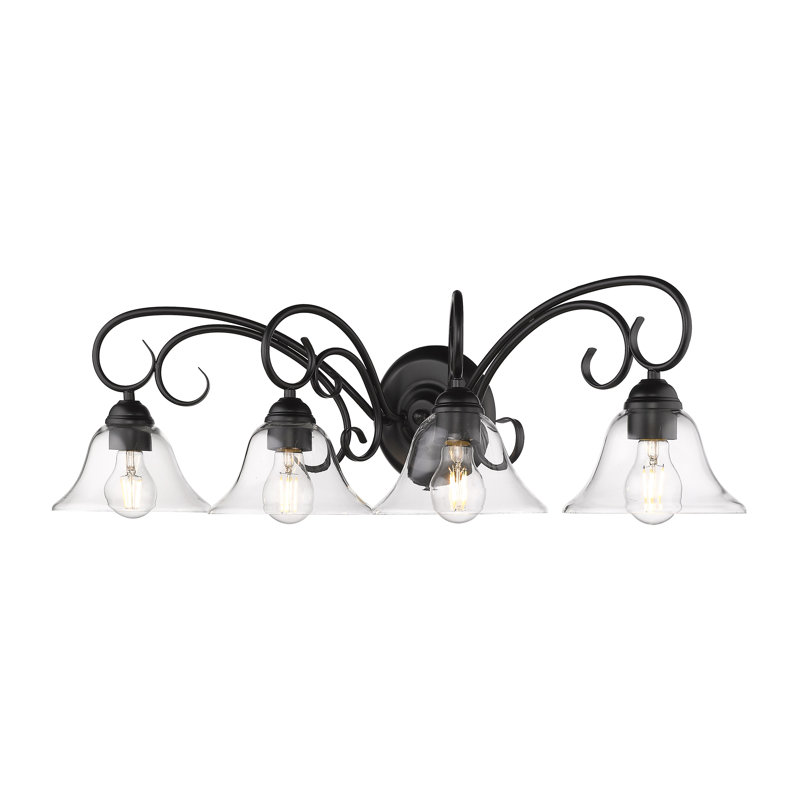 Éclairage pour meuble-lavabo à intensité variable Karcher, Noir mat, Verre transparent, Quatre lumières