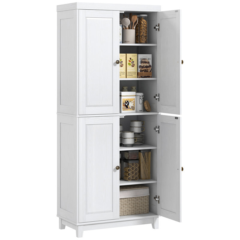 72.5" Tall Kitchen Pantry Storage Cabinet, Freestanding Kitchen Cupboard With 4 Doors And Adjustable Shelves For Dining Room, Distressed White
