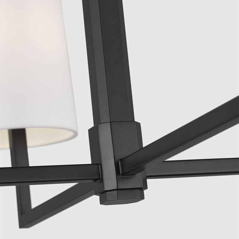 Thomas O'Brien Danica 4 Light Dining Room Chandelier With White Linen Shade, 23.5" H x 27" W x 27" D, Aged Iron