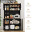 Garde-manger autonome 70,9 po avec tablette à micro-ondes Hempel, armoire de rangement en bois avec support à vin amovible, noir-2077835317