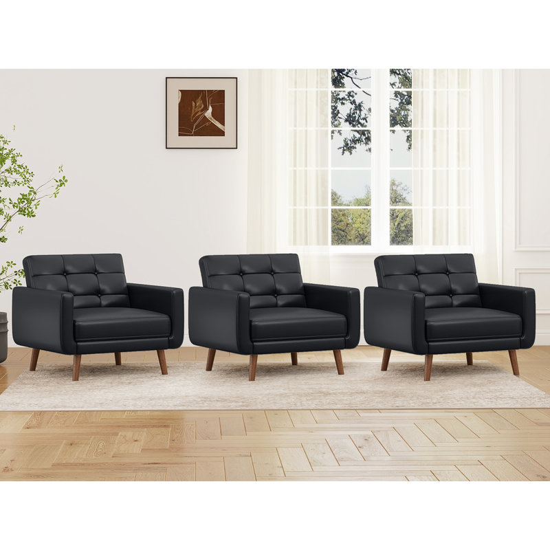 Fauteuil d'appoint rembourré en similicuir de 36,61 po de large avec siège capitonné (ensemble de 3), Noir