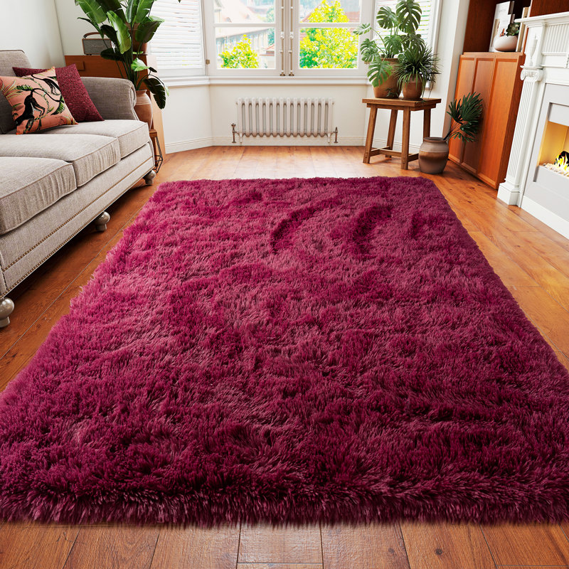 Shag Area Rugs for Living Room, 4x6 ft Soft Fluffy Rugs for Bedroom, Nursery, Kids Room Home Decor, BurgundyRed