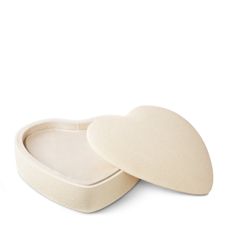Cream Heart Shagreen and Wood Jewelry Box