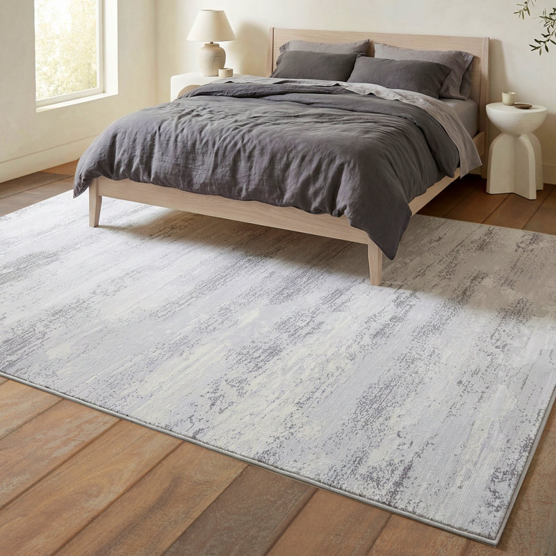 Driggers Abstract Light Grey Opal Performance Area Rug, Rectangle 3'11" x 5'6"