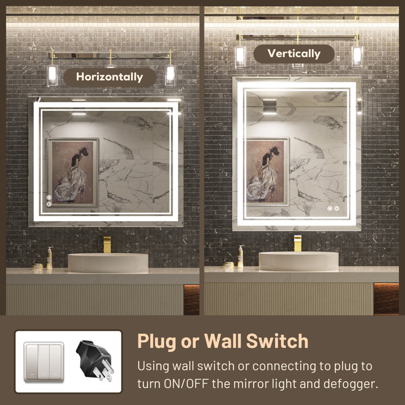 LED Lighted Bathroom / Vanity Mirror with Brightness Adjustable, Memory Function, Anti-fog, 36" x 30"