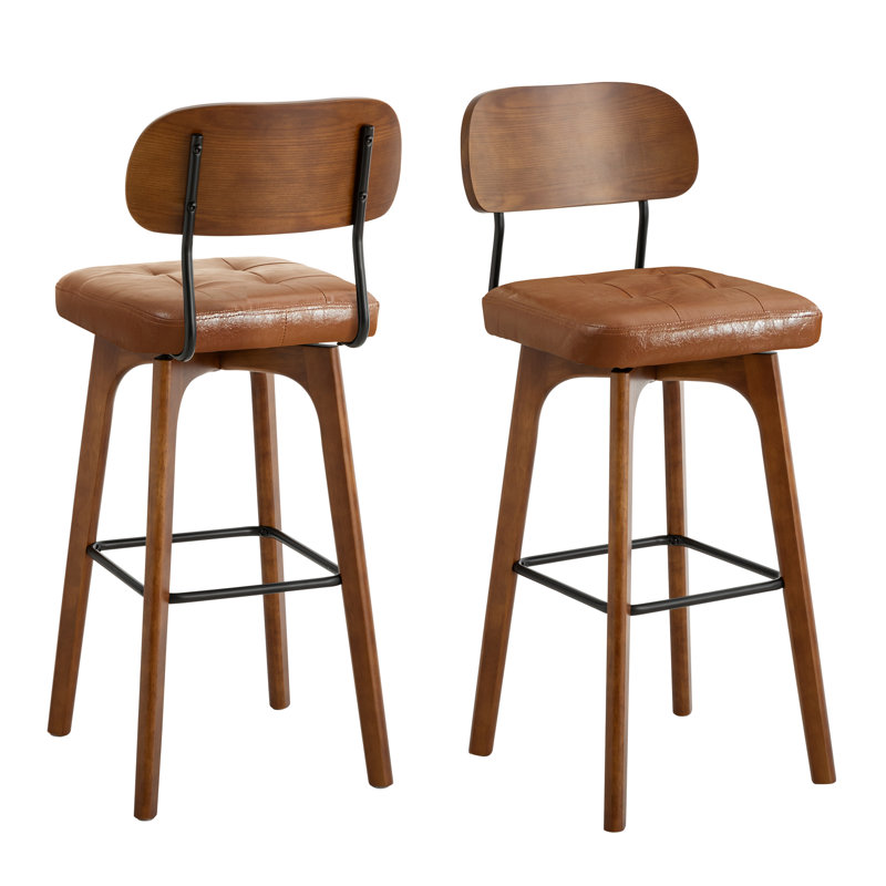 Ikhlas Swivel Bar Stool (Set of 2), 2, Bar Stool (30" Seat Height), Brown Seat/Brown Frame