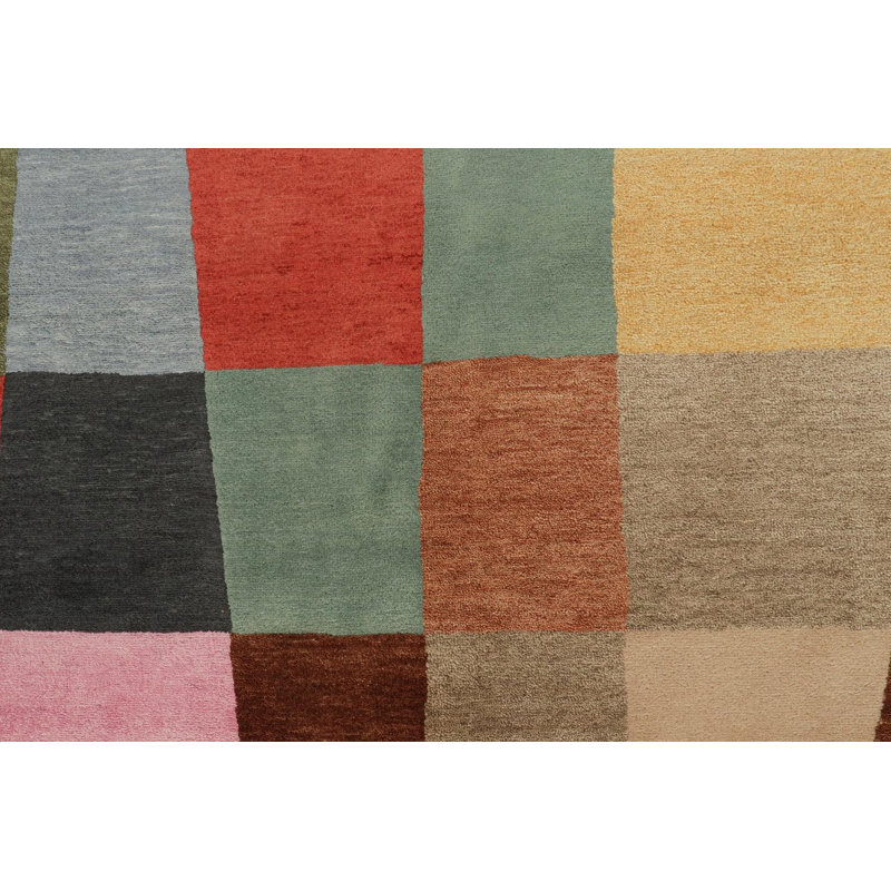 Hand Knotted Geometric Area Rug, Rectangle 13' x 19'