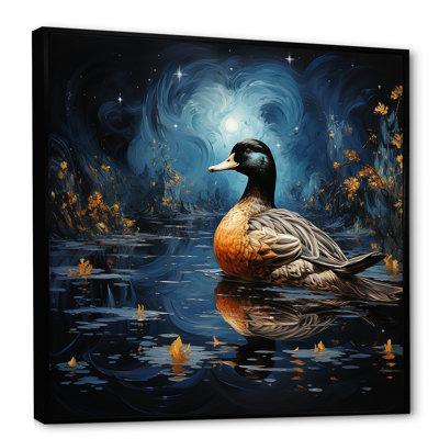 «Blue Duck Midnight Ponder III», art mural animal canard