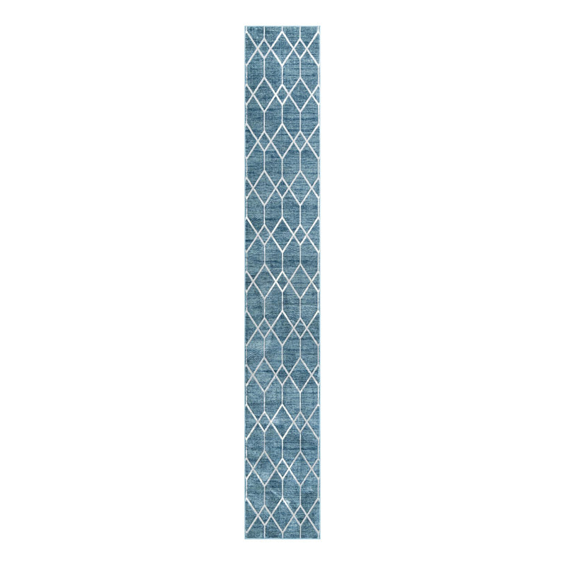 Tapis bleu / ivoire Jolette, Tapis de couloir 2 pi 11 po x 19 pi 8 po