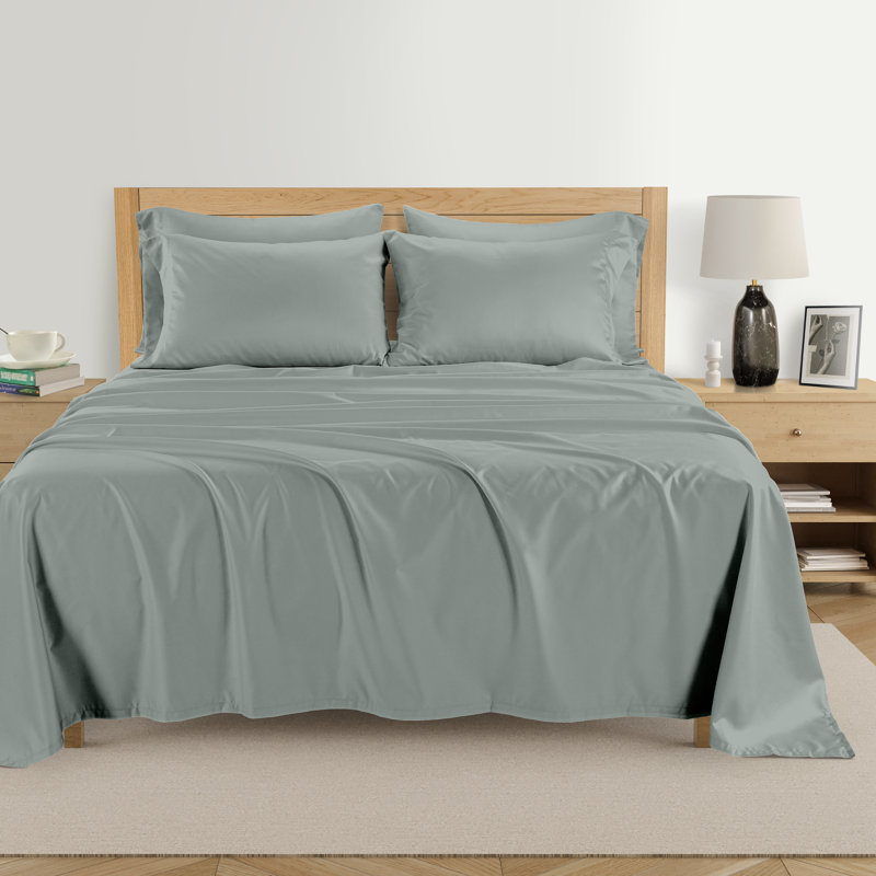 Kathy Ireland 1000 Thread Count Standard Cotton Rich 6-Piece Sheet Set, Queen Sheet Set, Soft Silver