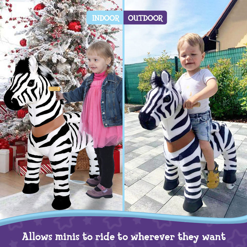 Model U Ride On Zebra, 30" H x 14" W x 30" D