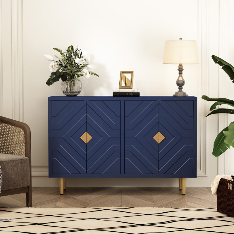 47.8'' Modern Sideboard Cabinet with 4 Embossed Pattern Doors for Kitchen, Living Room, Navy