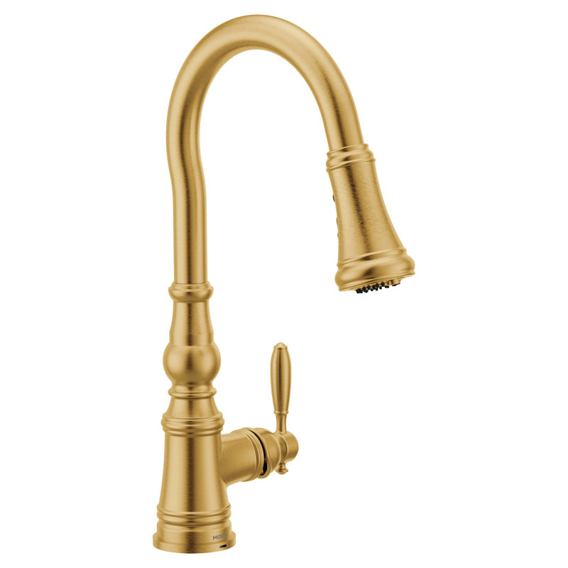 Brushed gold one-handle high arc kitchen faucet, Gold