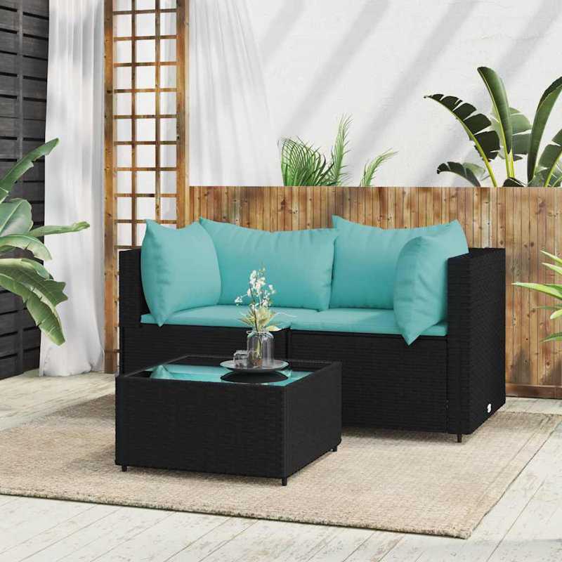 Malalai 2 - Person Patio Conversation Set with Cushions, Black, Blue