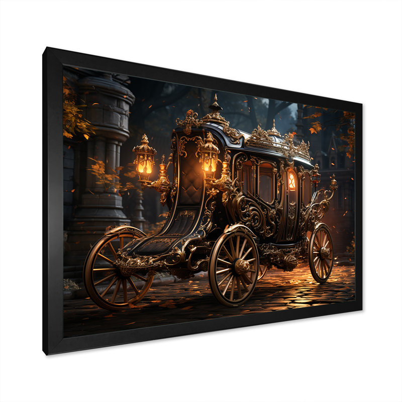 «Old American Cart II», art mural rétro, H 12 po x l 20 po x P 1 po, Cadre d'angle fermé noir