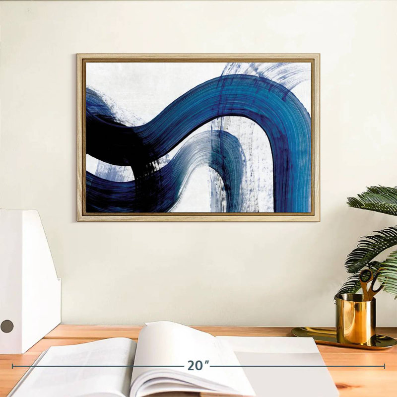 Blue Clota Curves, Cadre flottant en bois naturel, 13 po x 9 po