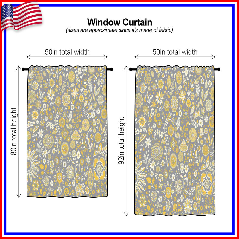 Rideaux gris à motif floral, voilages et voilages à motif floral - 1 panneau, 50 po x 92 po - 1 panneau, Blockout