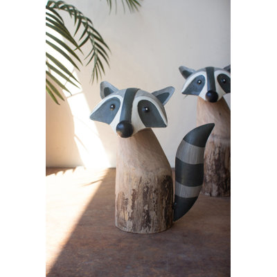  Recycled Wood & Iron Raccoons 12" H Distressed Multi-Tone Decorative Animal Accents Set of 2