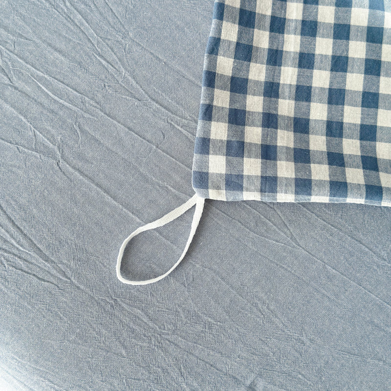 Ensemble de housse de couette en coton délavé à carreaux, Housse de couette grand et 2 taies d'oreiller stan, Bleu clair